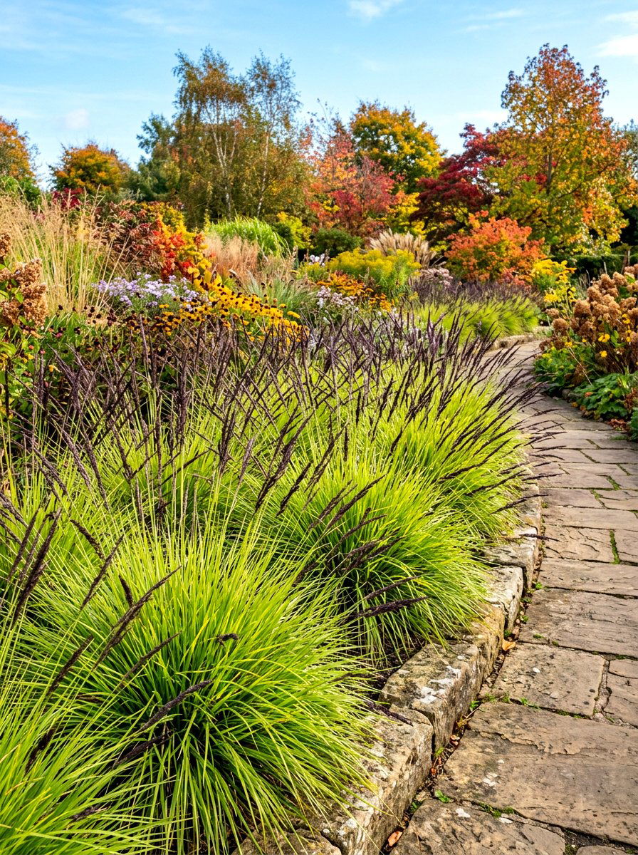Autumn Moor Grass Border - 30 ornamental grass garden ideas