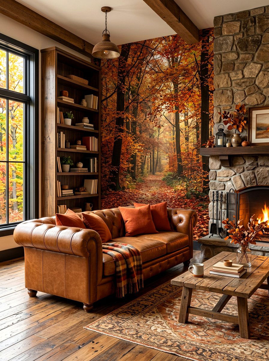 Autumn Woods Landscape Mural - 30 landscape mural wall ideas