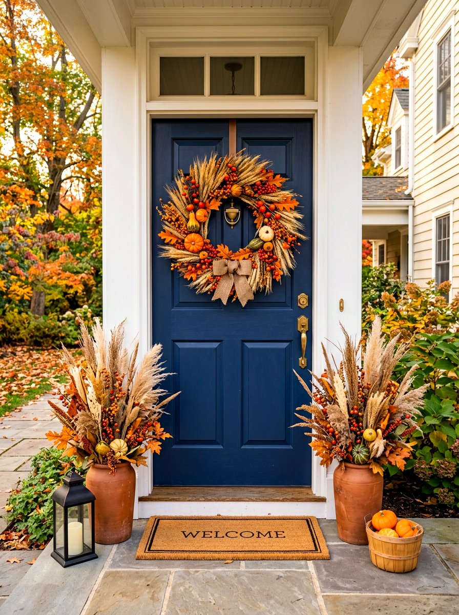 Autumn Wreath Porch Door - 30 fall front porch ideas