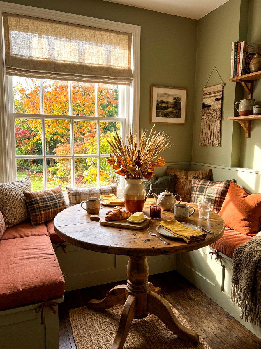 Autumn breakfast nook - 30 cozy fall home decor ideas