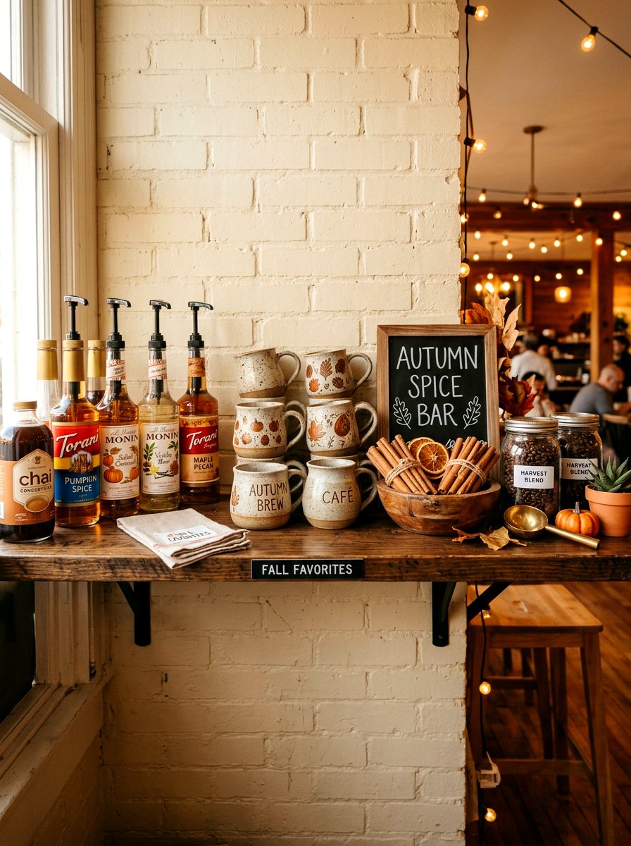 Autumn coffee bar shelf - 30 fall kitchen shelf decor ideas