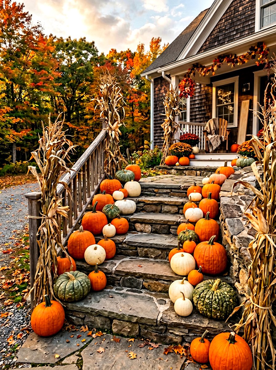 Autumn pumpkin display - 30 stoop decor ideas