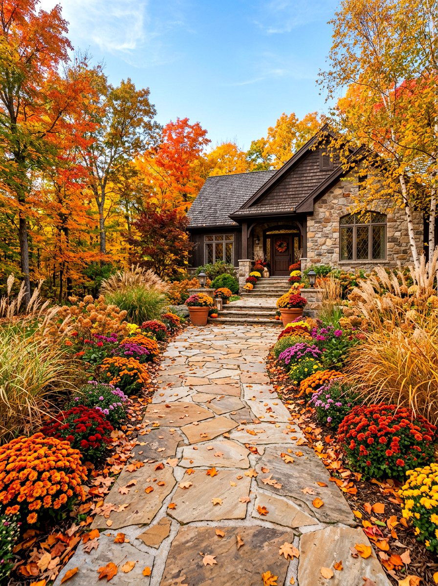 Autumn stone walkway - 30 fall garden ideas