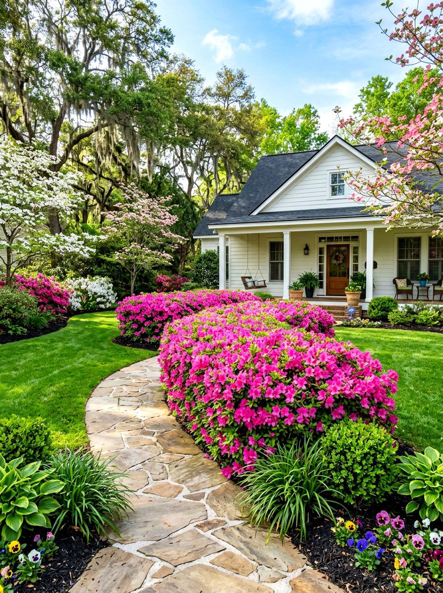 Azalea bushes for front yard - 30 foundation landscaping ideas