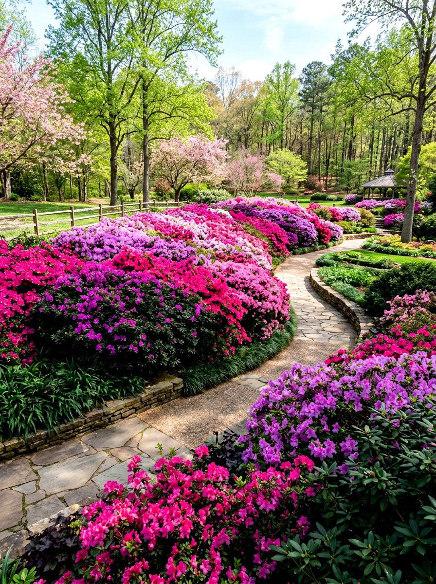 Azalea evergreen garden - 30 evergreen front yard ideas