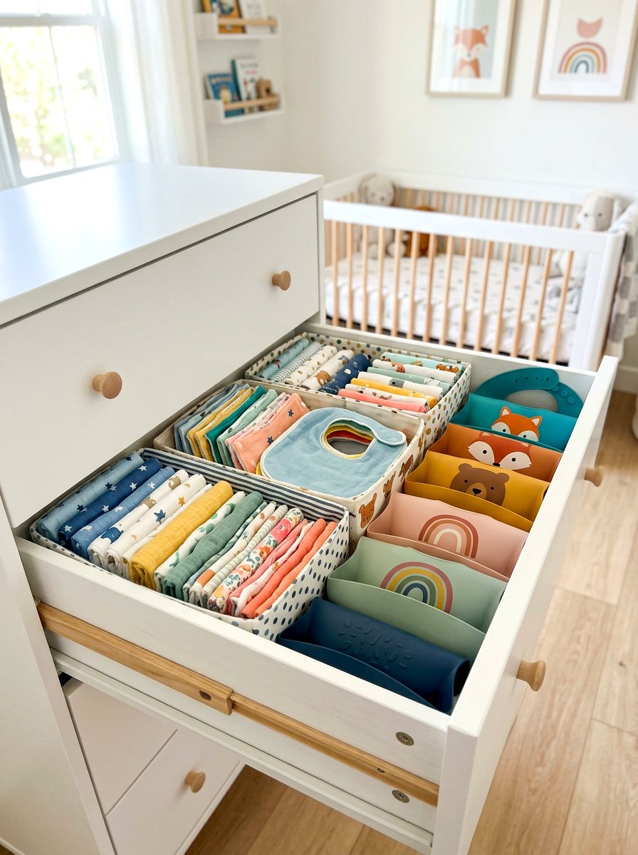 Baby bib drawer - 30 nursery dresser organization ideas