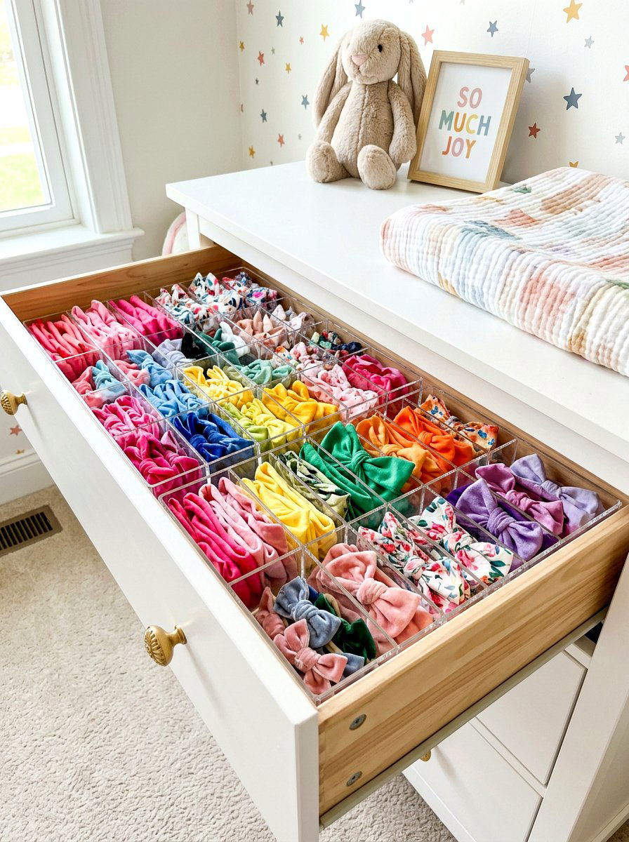 Baby bow storage - 30 nursery dresser organization ideas