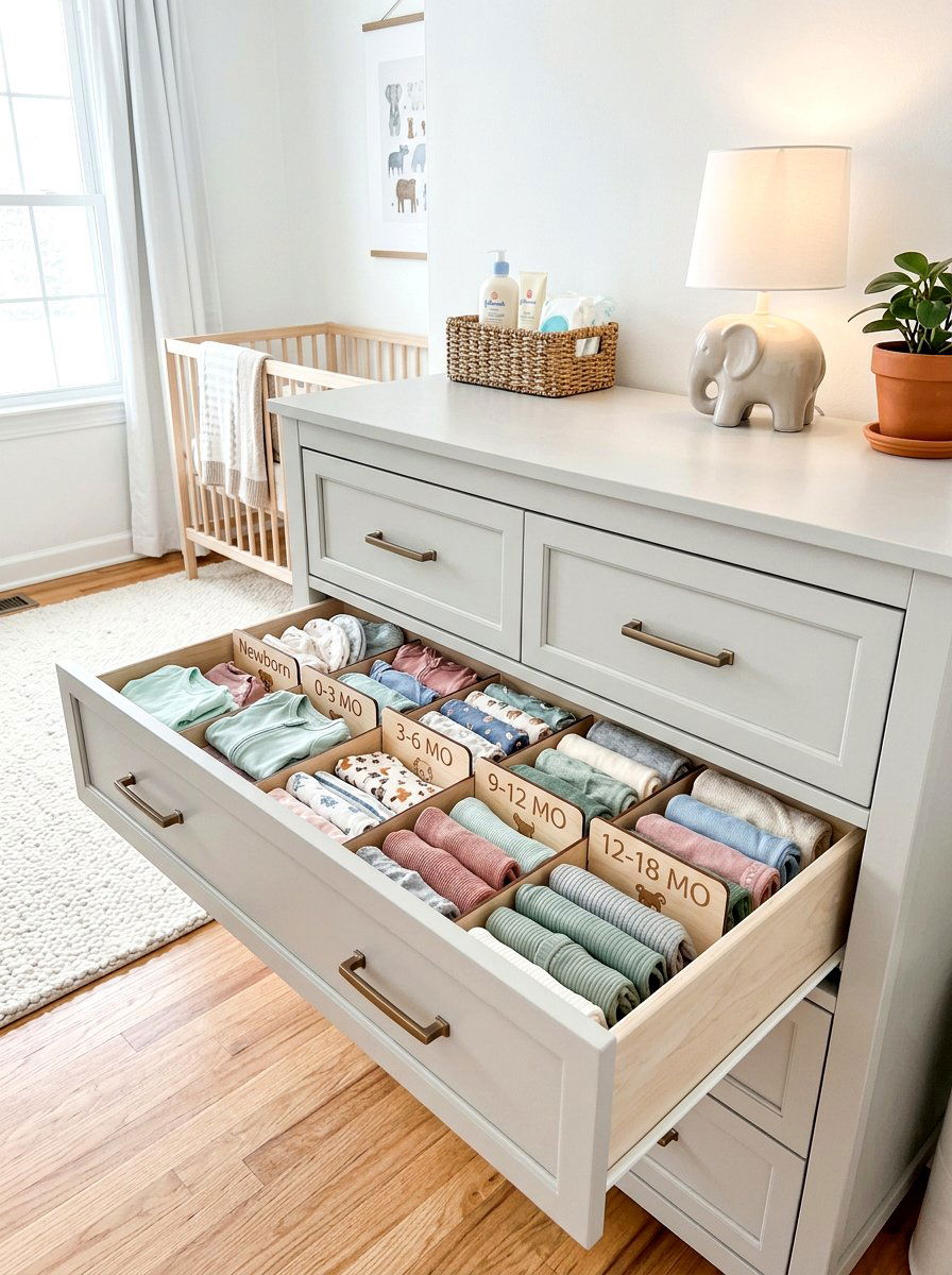 Baby clothes size dividers - 30 nursery dresser organization ideas