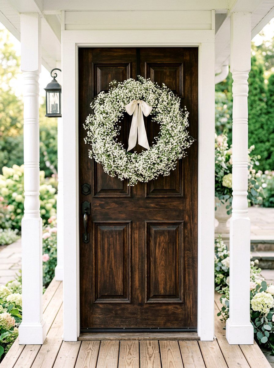 Babys Breath Wreath - 30 spring wreath ideas for front door