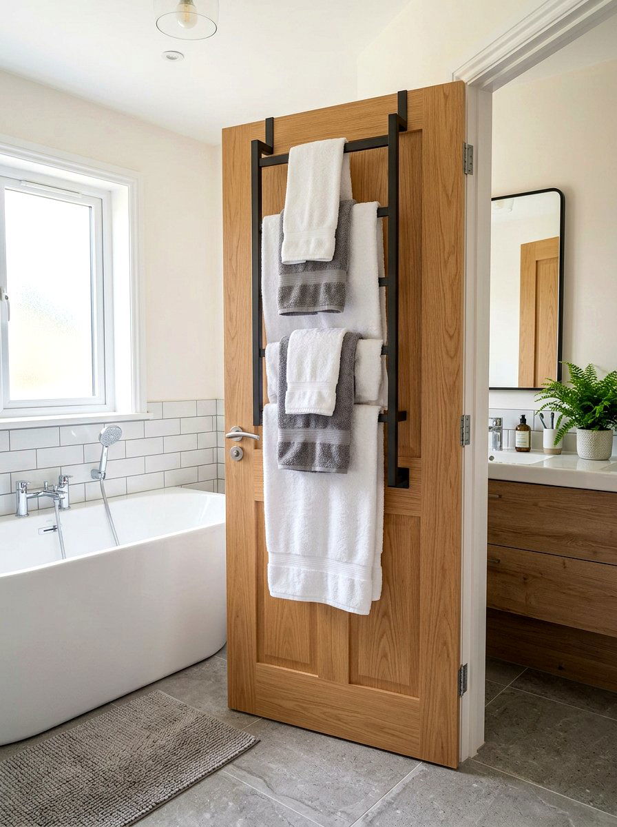Back Of Door Towel Rack - 30 bathroom organization ideas