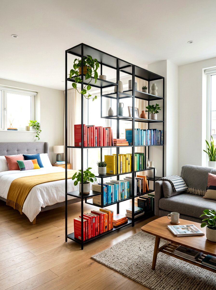 Backless Bookshelf Room Divider - 30 bookshelf divider apartment ideas