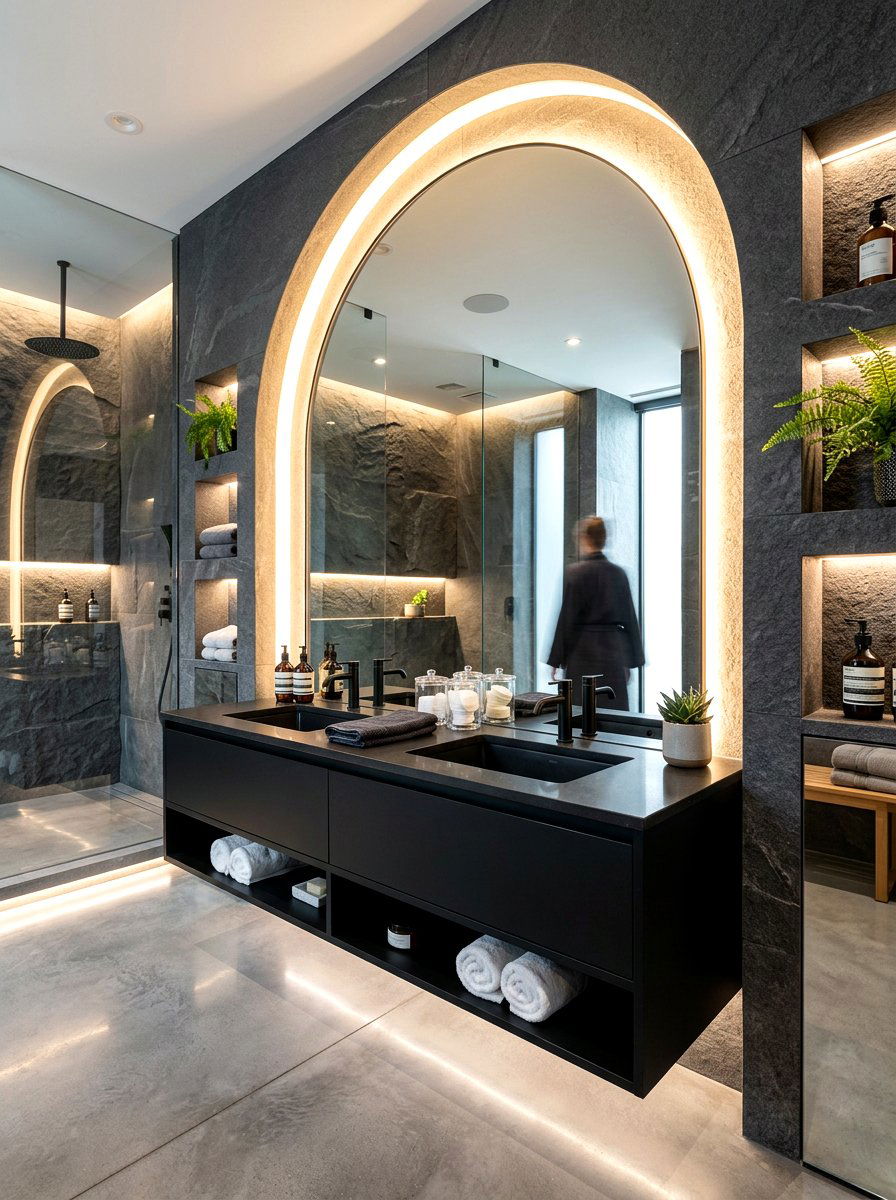 Backlit Arched Vanity Mirror - 30 arched vanity niche ideas