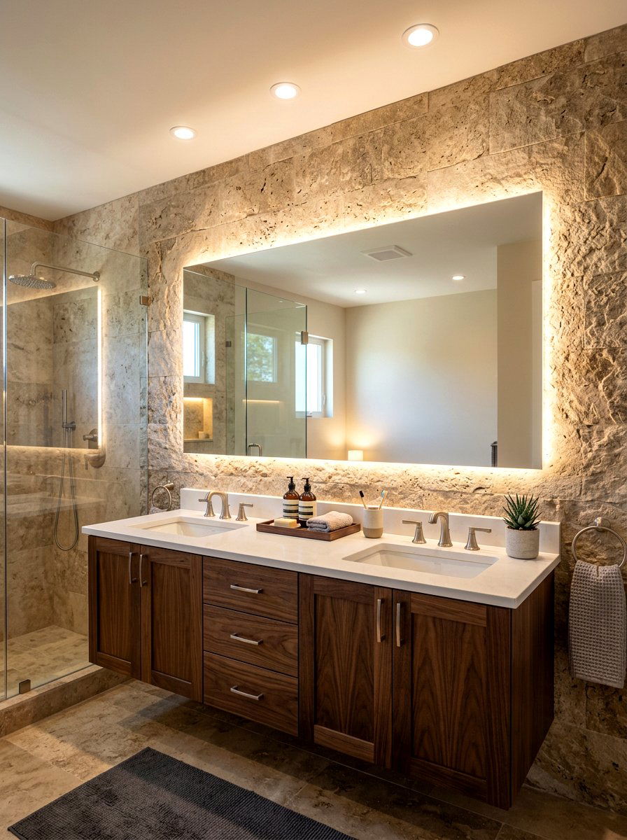 Backlit Bathroom Mirror - 30 guest powder room decor ideas