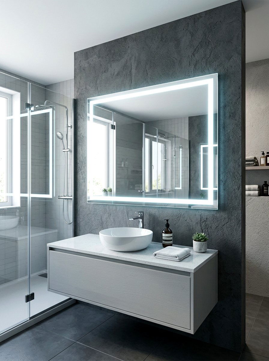 Backlit Bathroom Mirror - 30 tiny apartment bathroom ideas