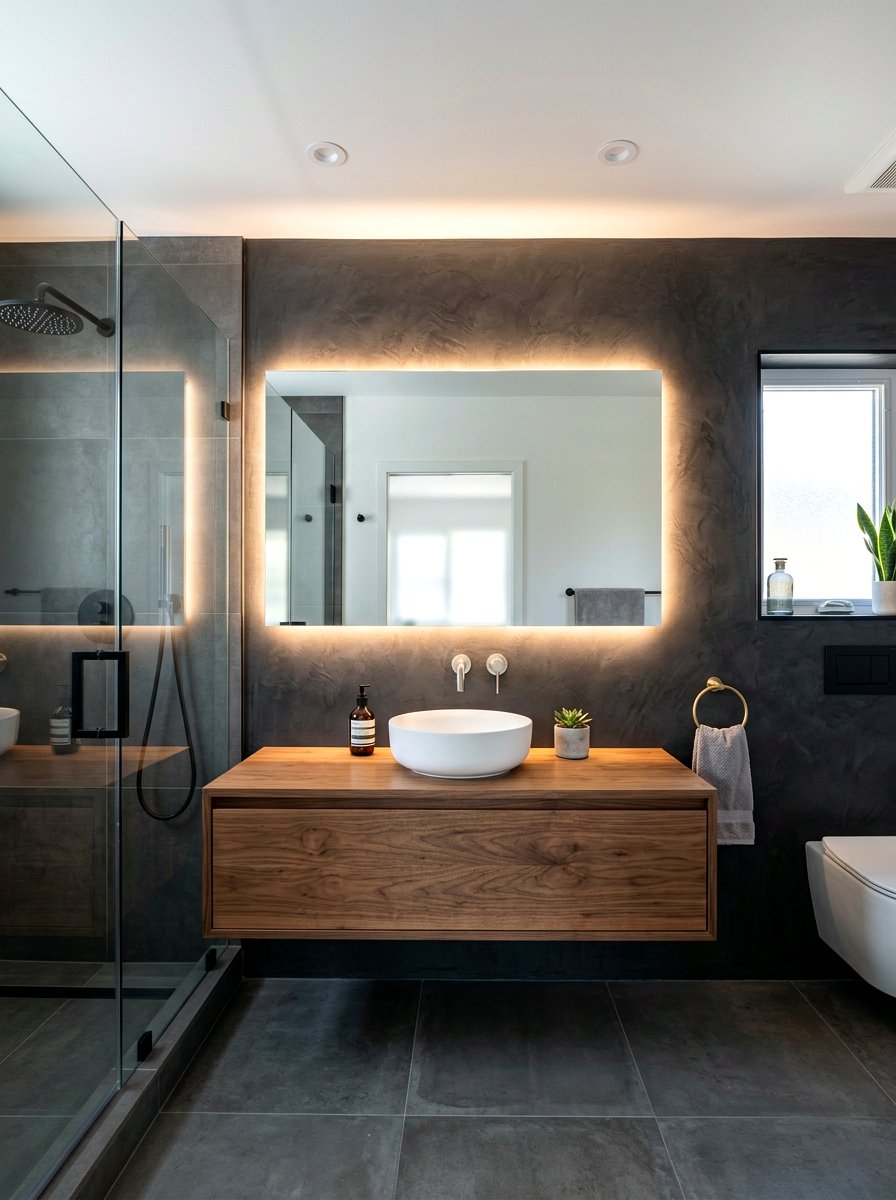 Backlit Bathroom Mirror - 30 low light bathroom mood ideas