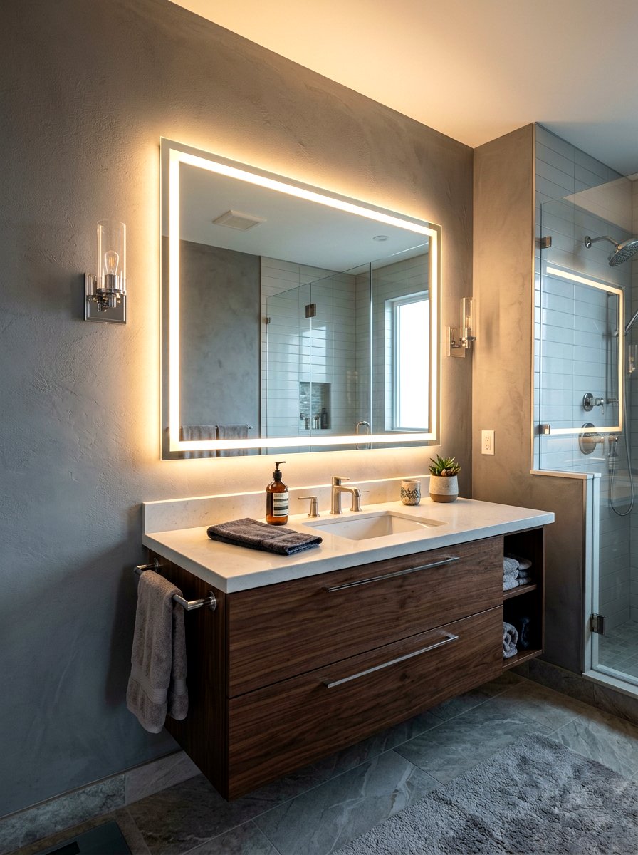 Backlit Bathroom Mirror - 30 condo bathroom ideas
