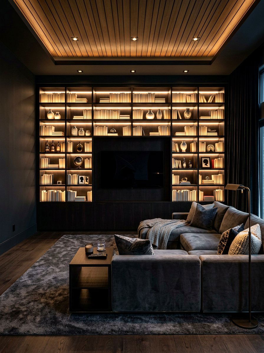Backlit Bookshelf Wall - 30 real bookshelf decor ideas