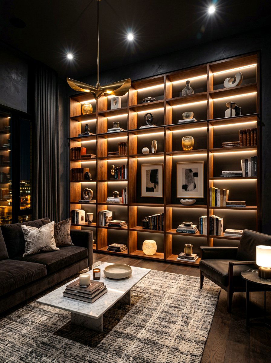 Backlit Built In Shelving - 30 built in bookshelf ideas