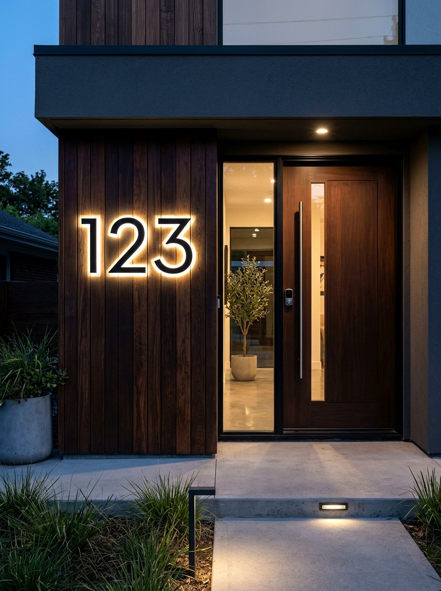 Backlit House Number - 30 front yard lighting ideas