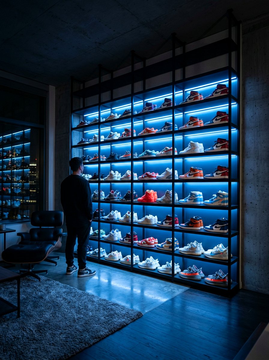 Backlit LED Shoe Gallery - 30 apartment shoe wall ideas