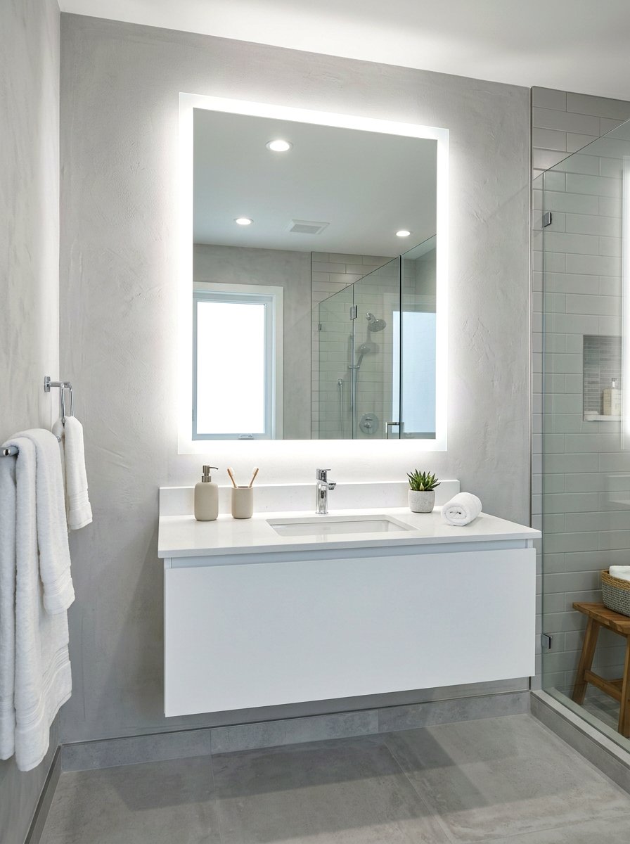 Backlit Mirror - 30 small bathroom ideas