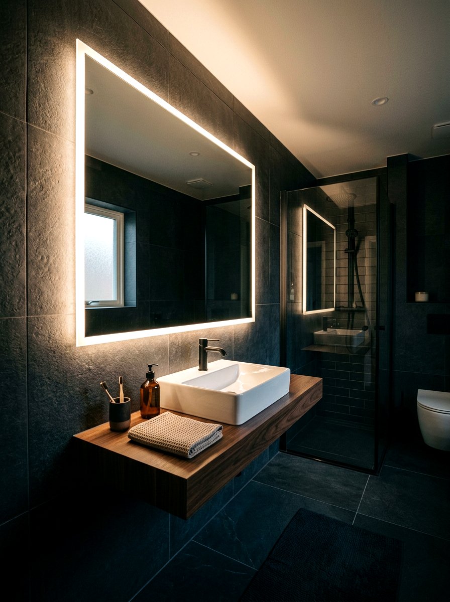 Backlit Mirror Bathroom - 30 tiny powder bath ideas