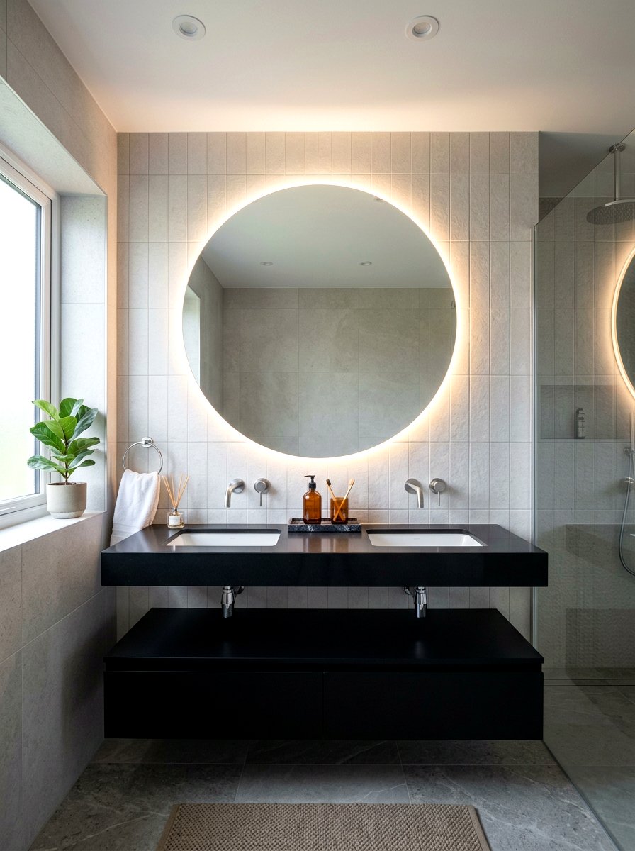 Backlit Mirror Vanity Area - 30 spa hotel bath ideas