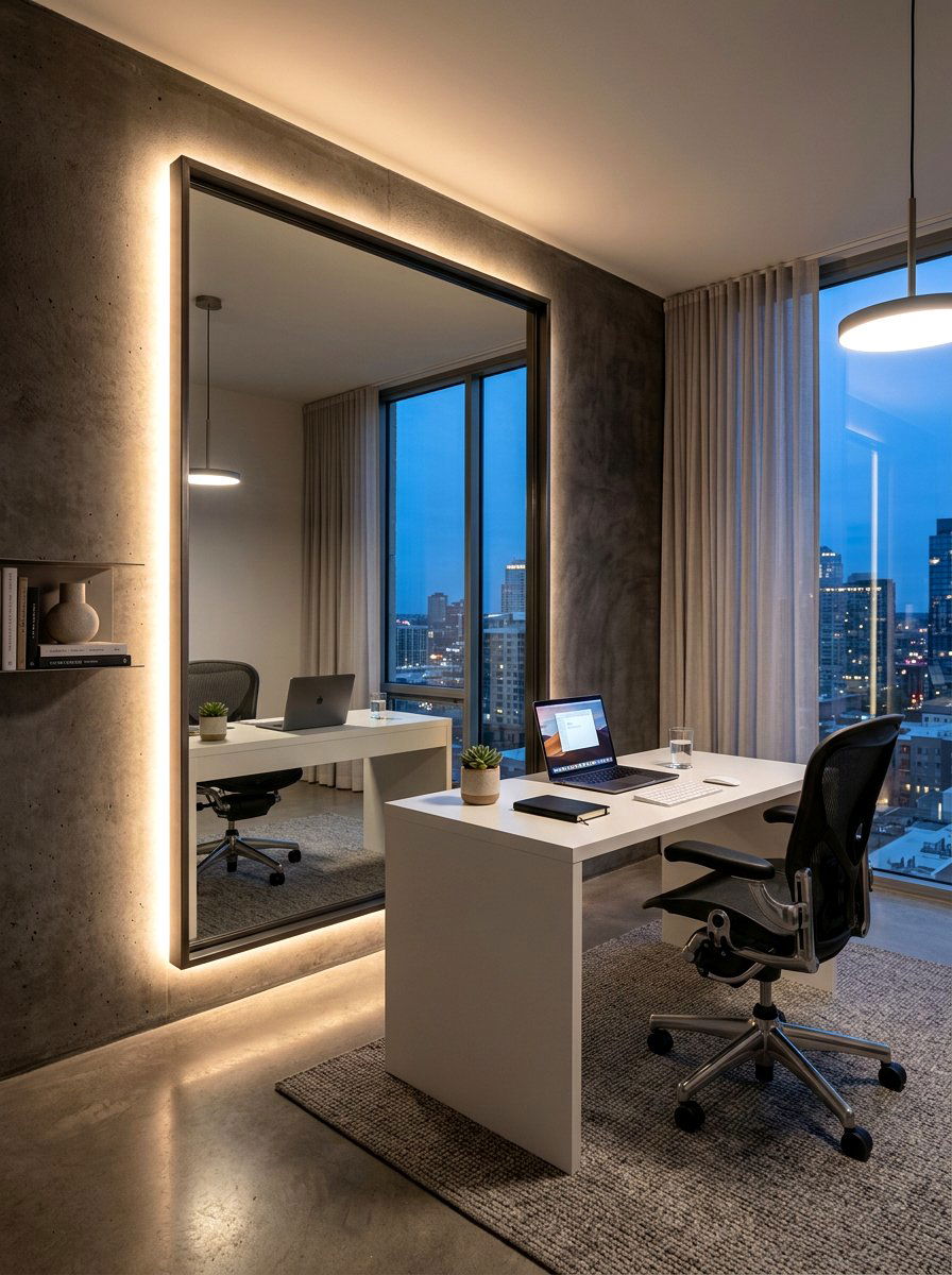 Backlit Mirror Wall Feature - 30 mirror wall small room ideas