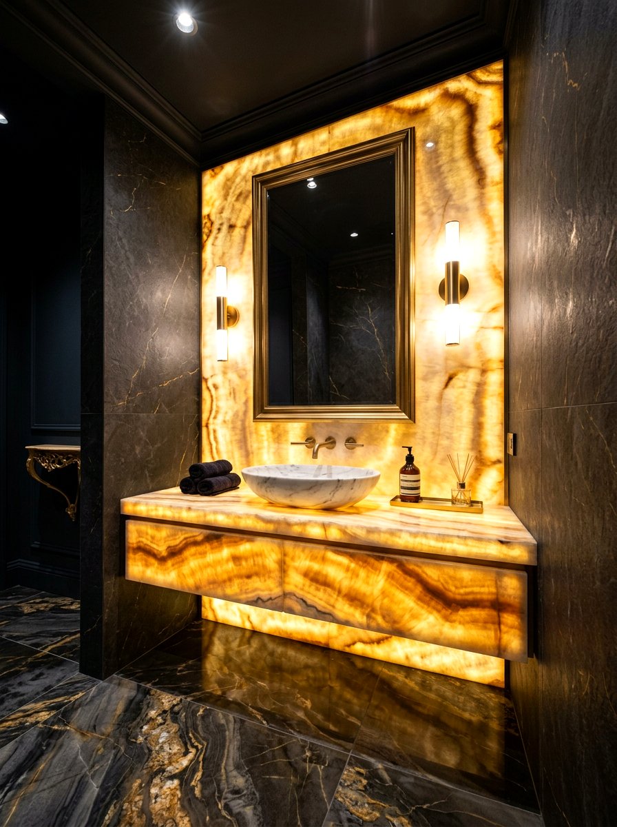 Backlit Onyx Bathroom Vanity - 30 integrated stone vanity ideas