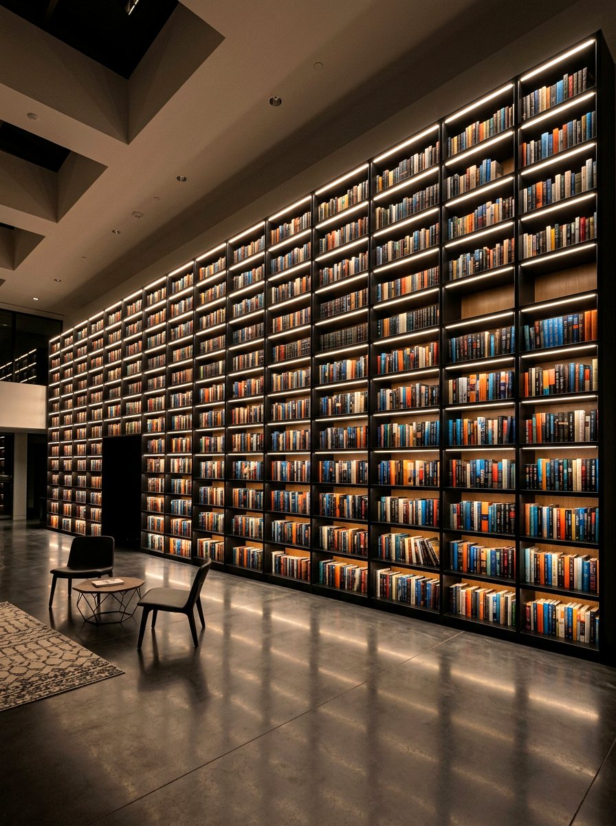 Backlit Shelving Unit - 30 home library wall ideas