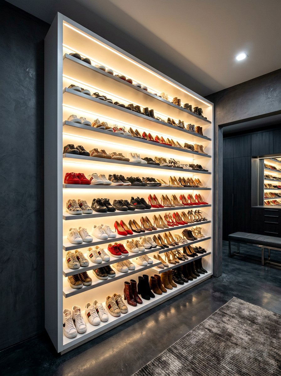 Backlit Shoe Shelving - 30 shoe closet ideas
