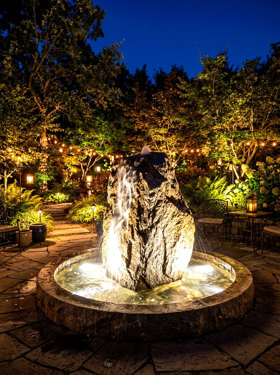 Backlit Stone Fountain - 30 bubbling rock fountain ideas