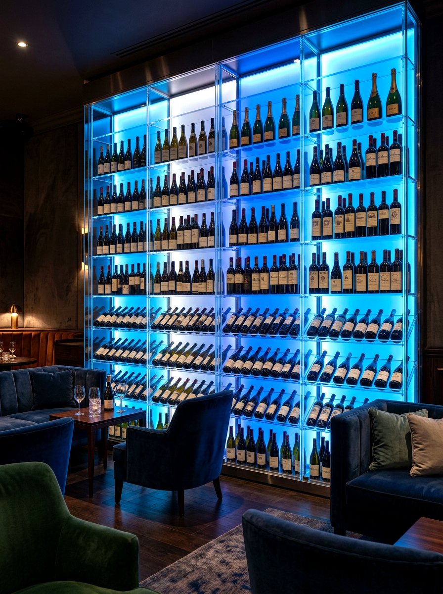 Backlit Wine Rack - 30 wine wall display ideas