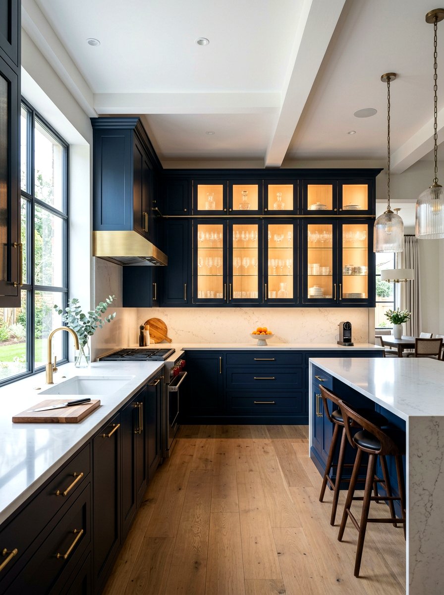 Backlit glass kitchen cabinet - 30 glass front kitchen cabinet ideas
