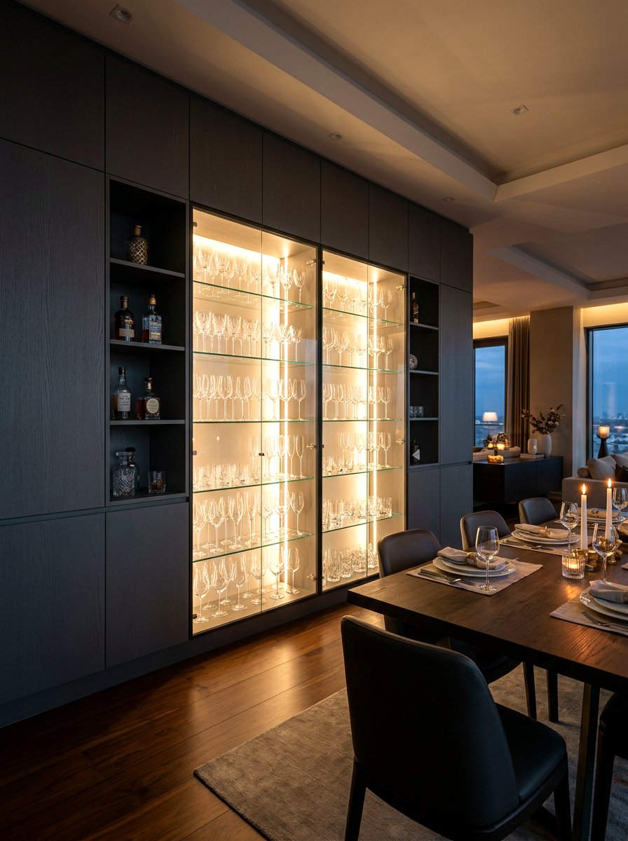 Backlit glassware case - 30 glassware display ideas