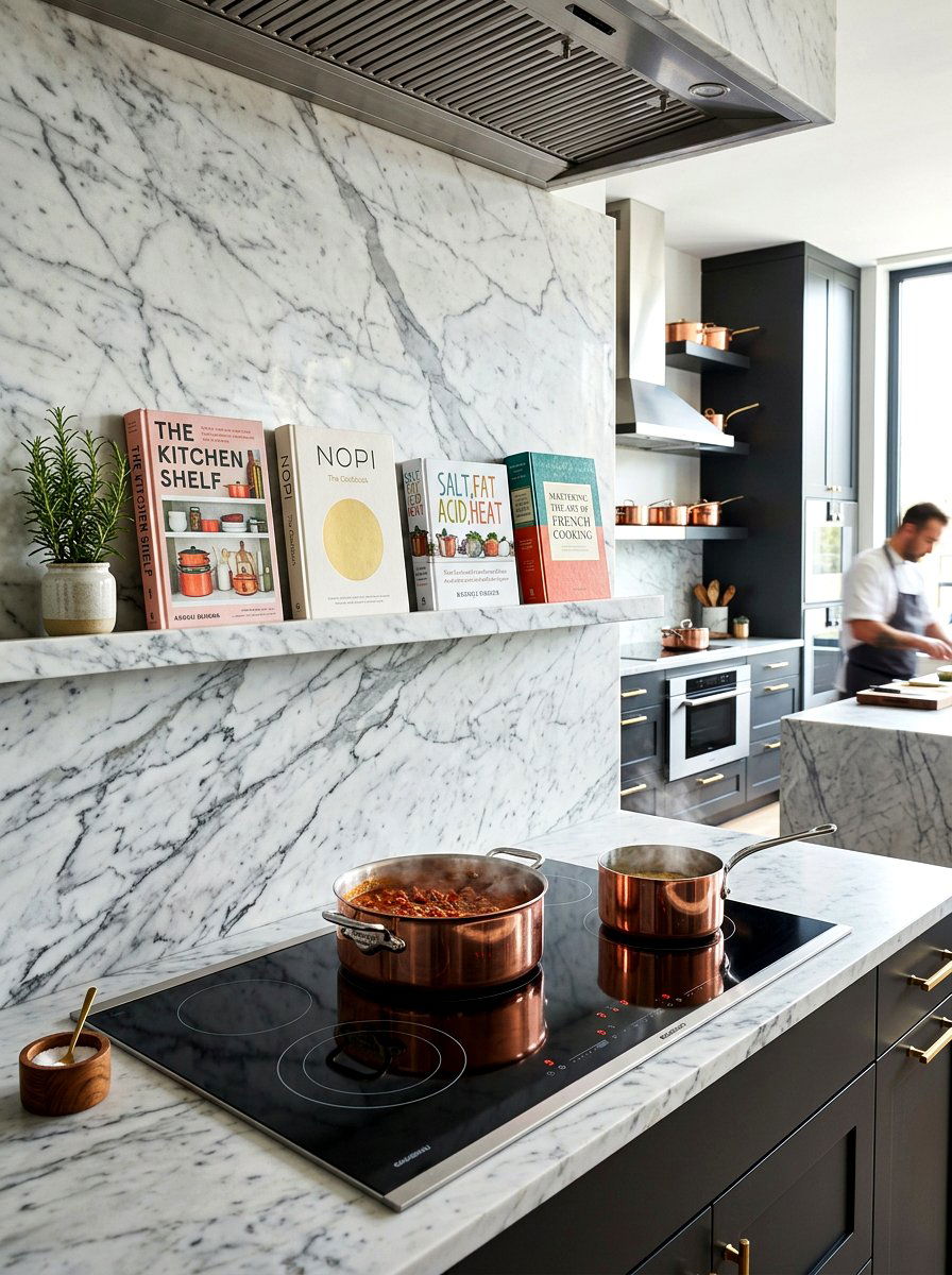 Backsplash Display Ledge - 30 kitchen cookbook storage ideas