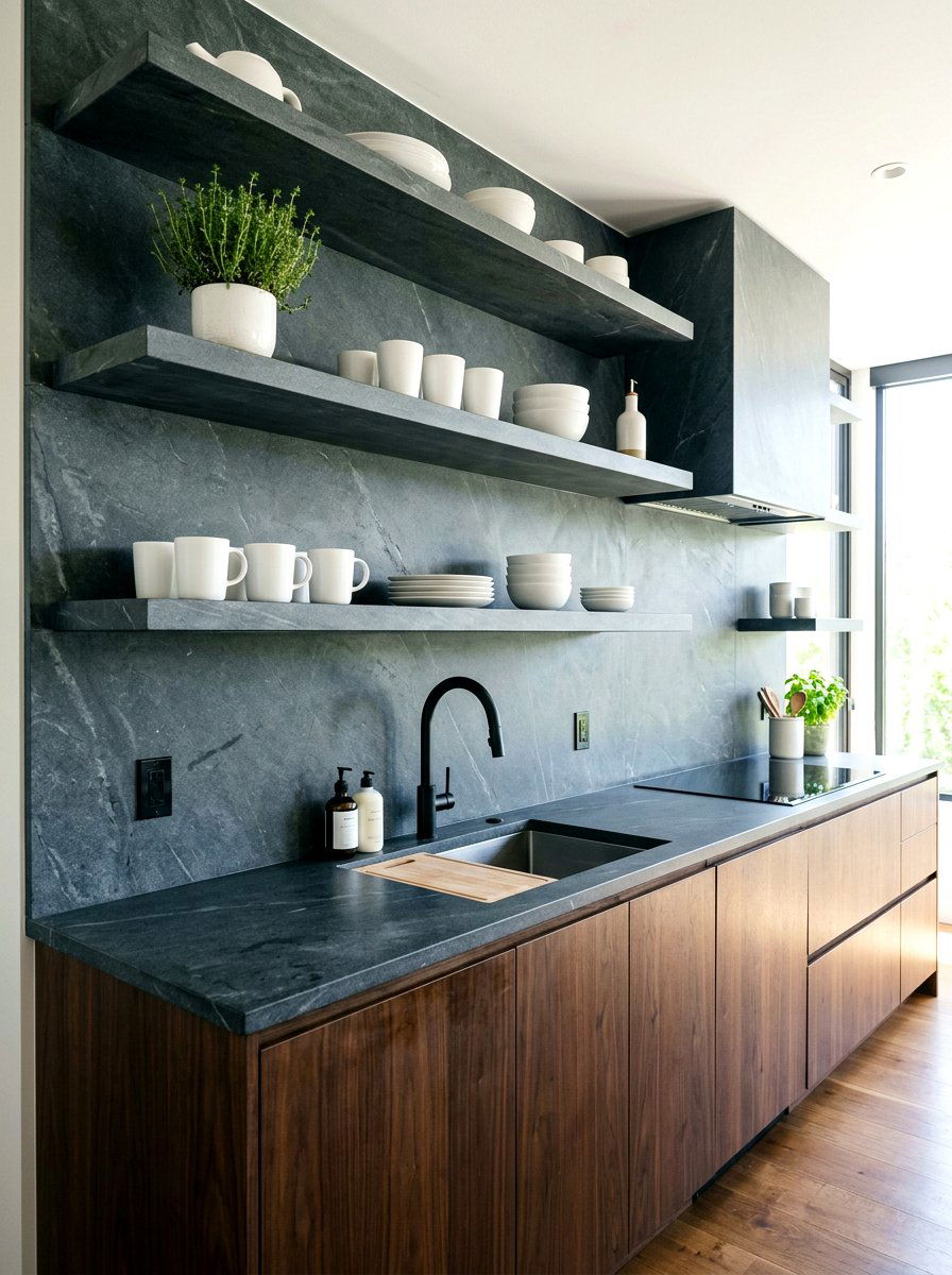 Backsplash matching kitchen shelves - 30 open kitchen shelf ideas