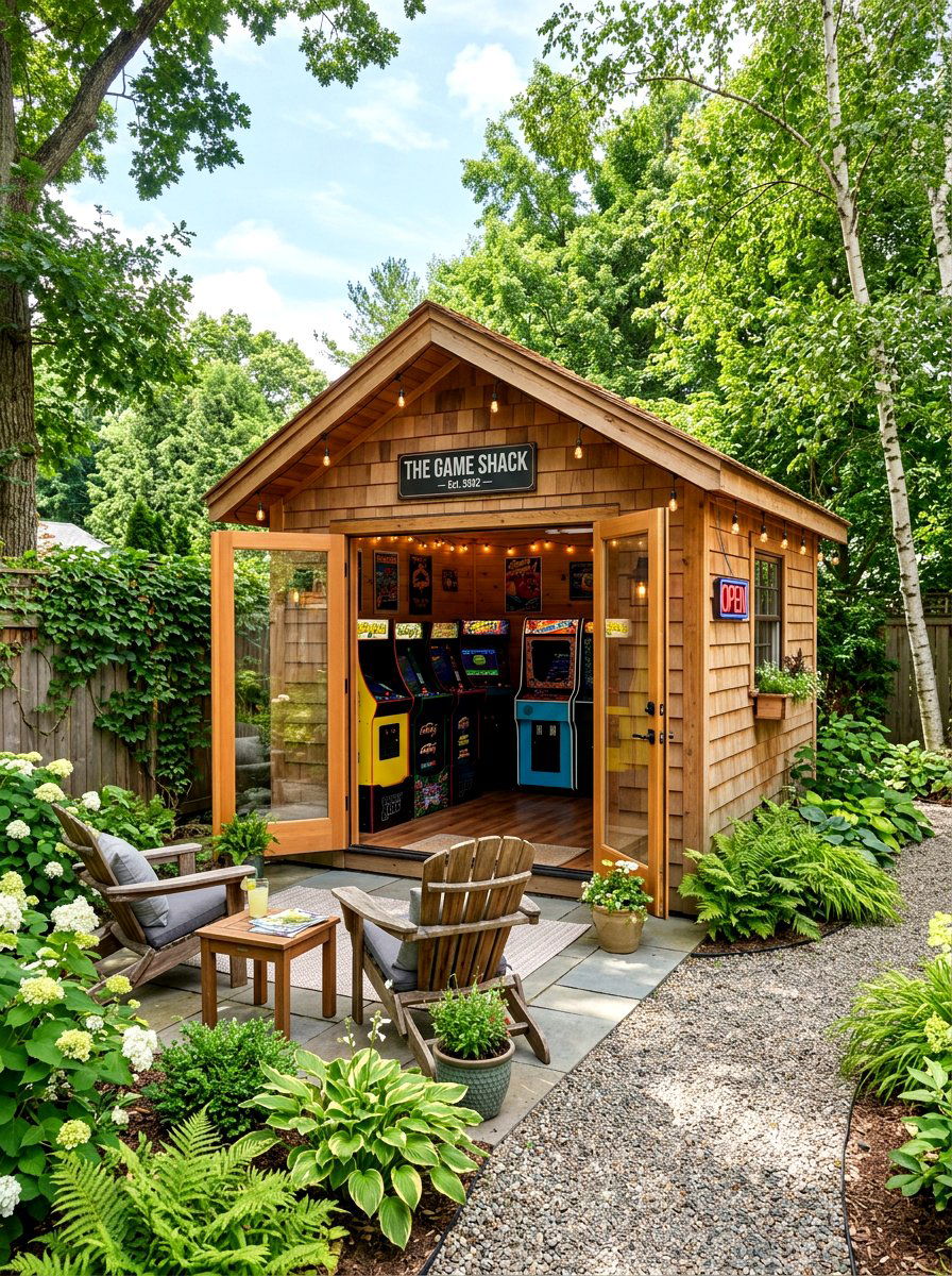 Backyard Arcade Shed - 30 arcade room ideas
