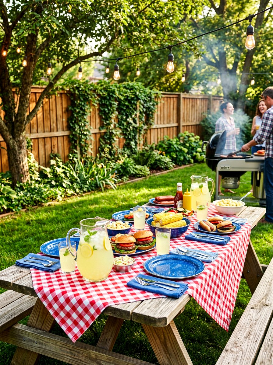 Backyard BBQ Picnic Table - 30 garden party table ideas