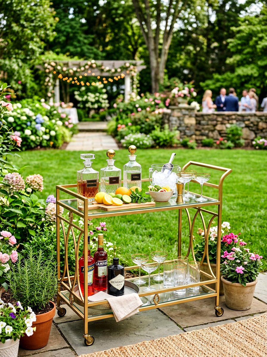 Backyard Bar Cart Station - 30 backyard wedding decor ideas