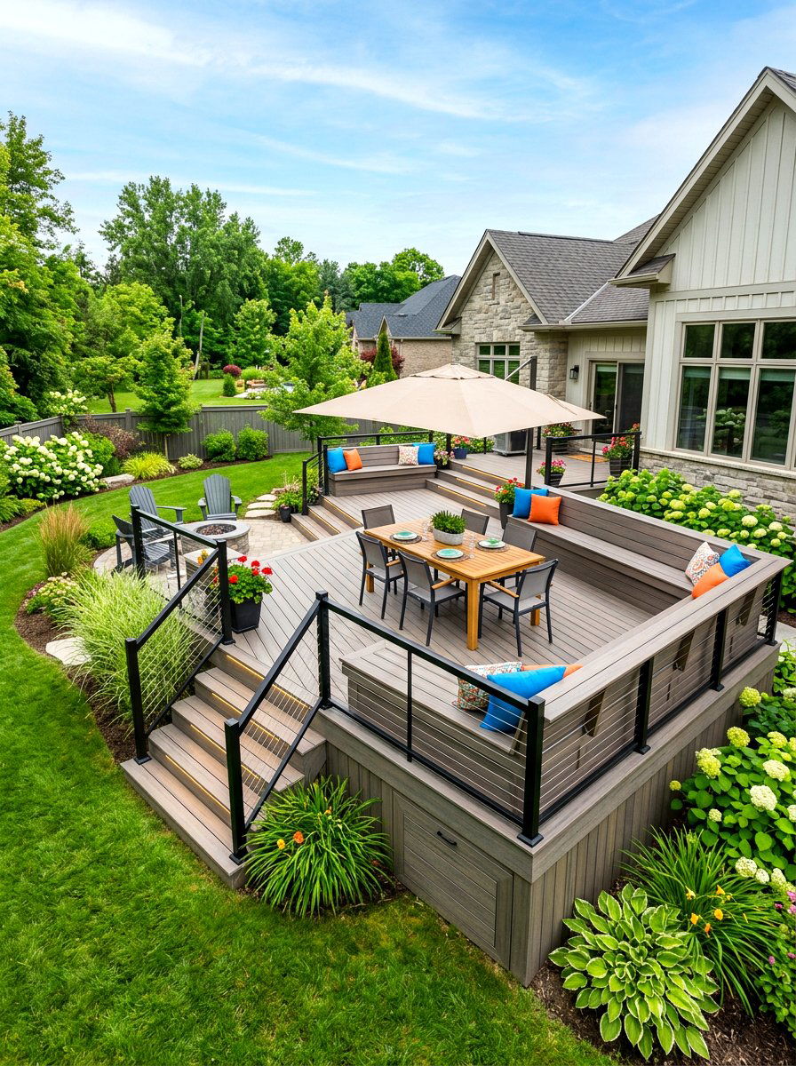 Backyard Deck With Built In Benches - 30 backyard lounge zone ideas