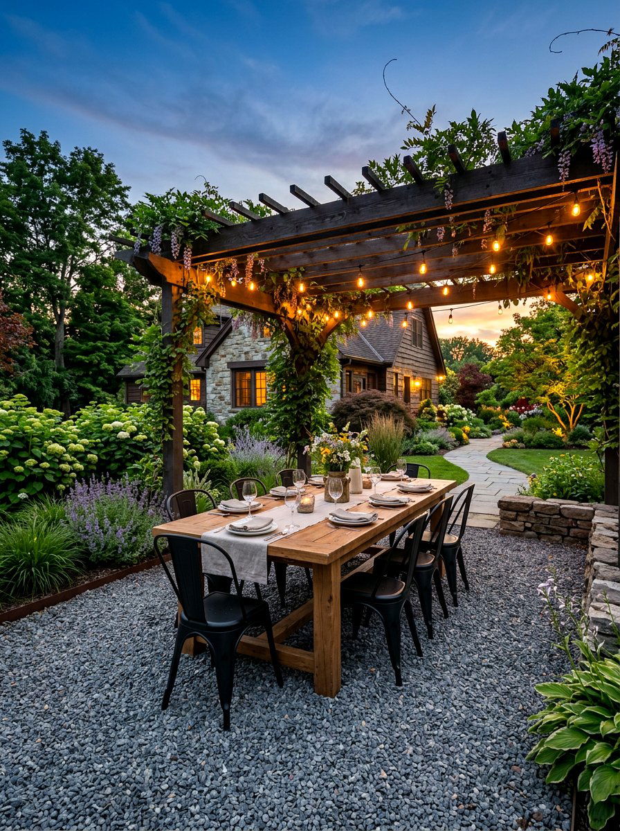 Backyard Dining Gravel Space - 30 gravel backyard ideas