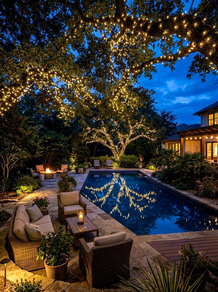Backyard Fairy Light - 30 pool party decor ideas