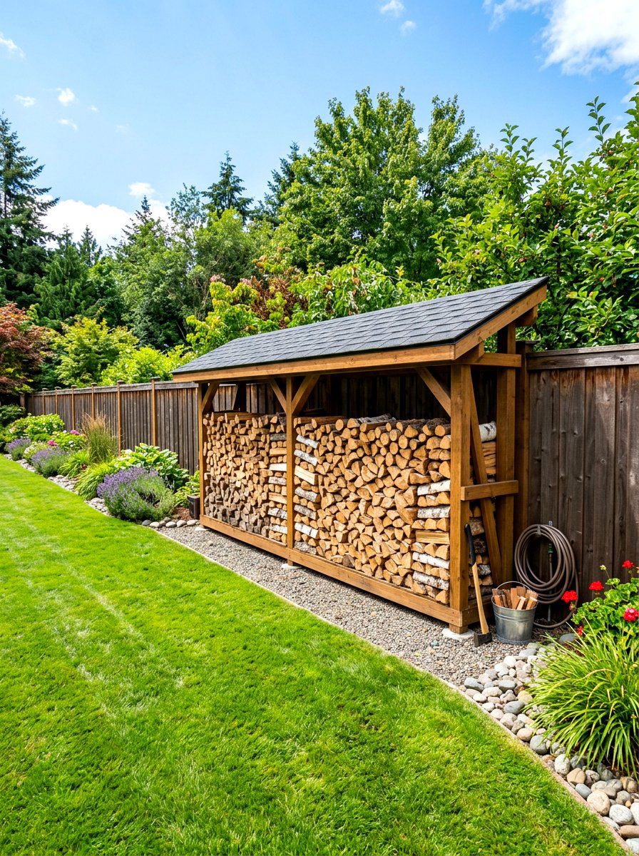 Backyard Fence Line Storage - 30 firewood storage wall ideas