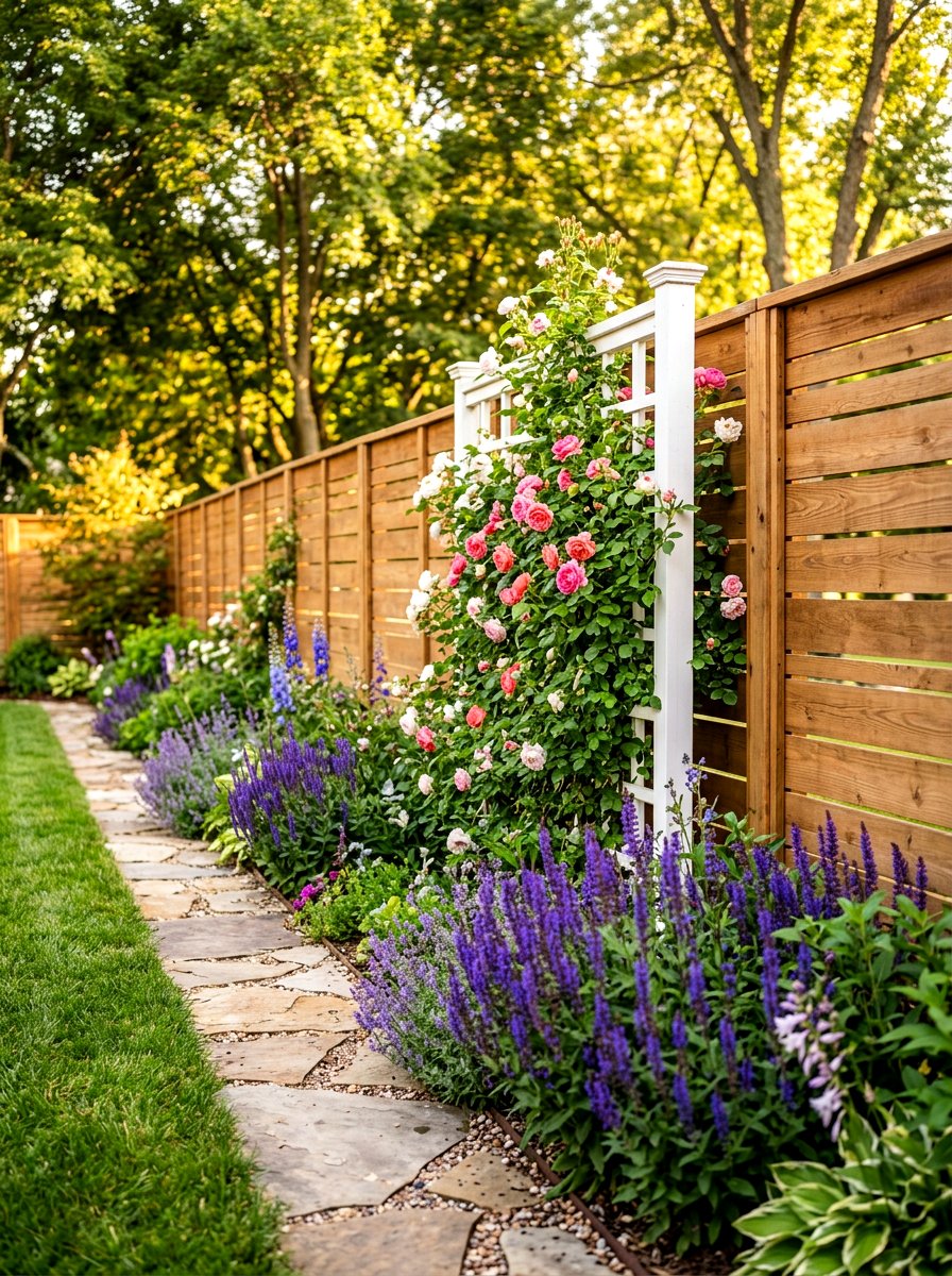 Backyard Fence Line - 30 small flower bed ideas