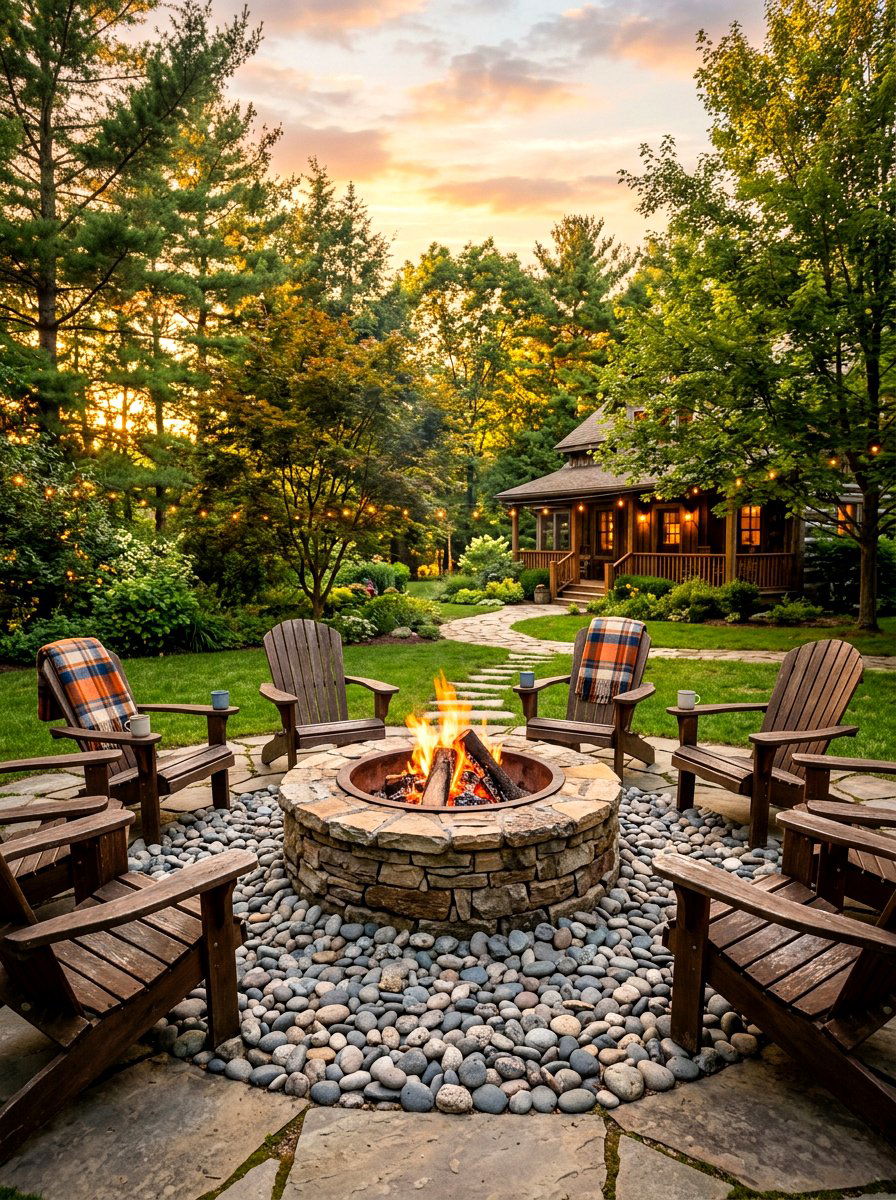 Backyard Fire Pit - 30 river rock landscaping ideas