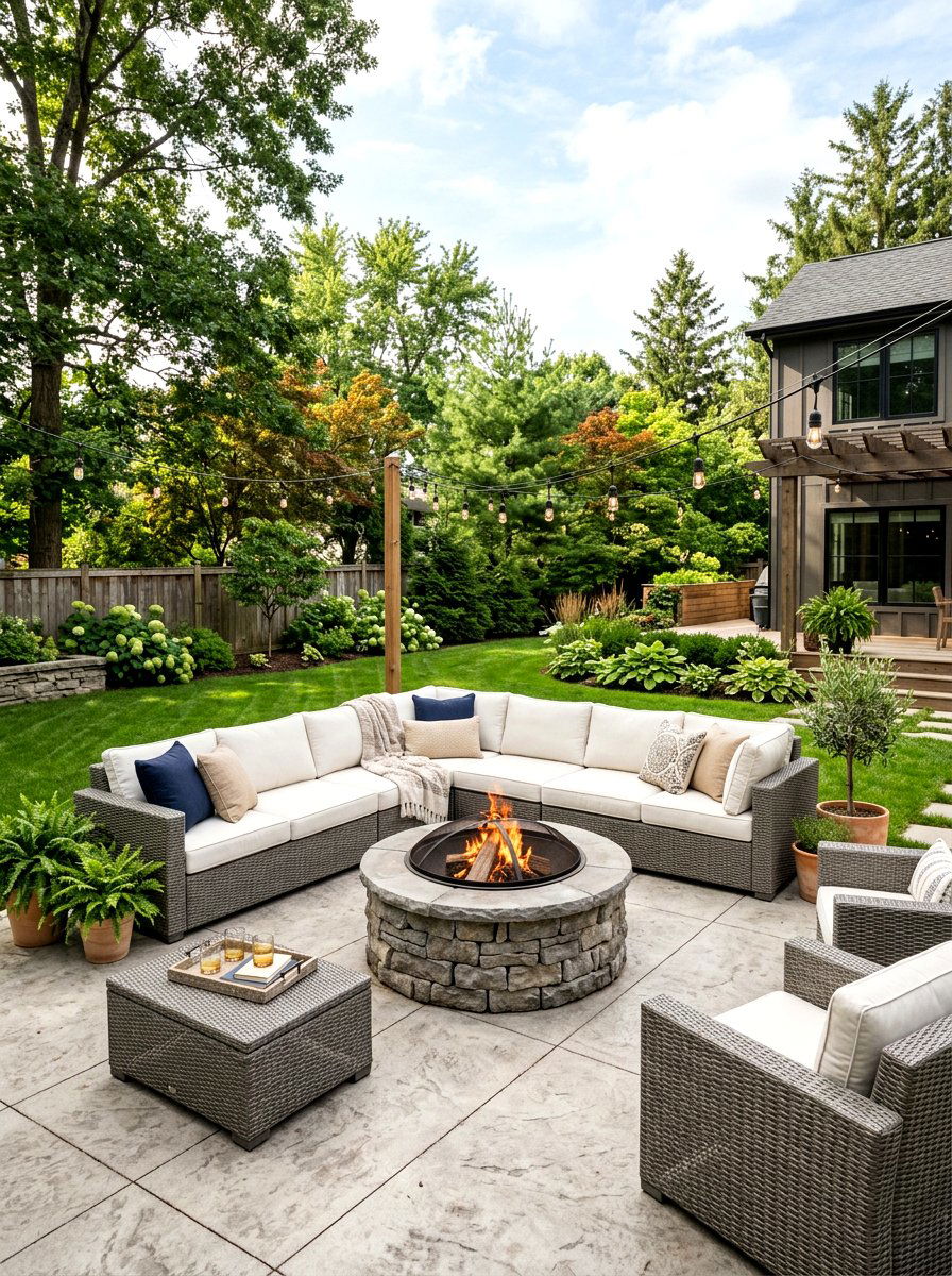 Backyard Fire Pit With Sectional Sofa - 30 fire lounge backyard ideas