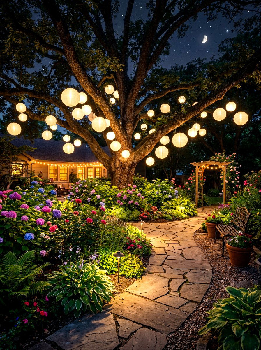 Backyard Garden Tree Lantern - 30 paper lantern lighting ideas