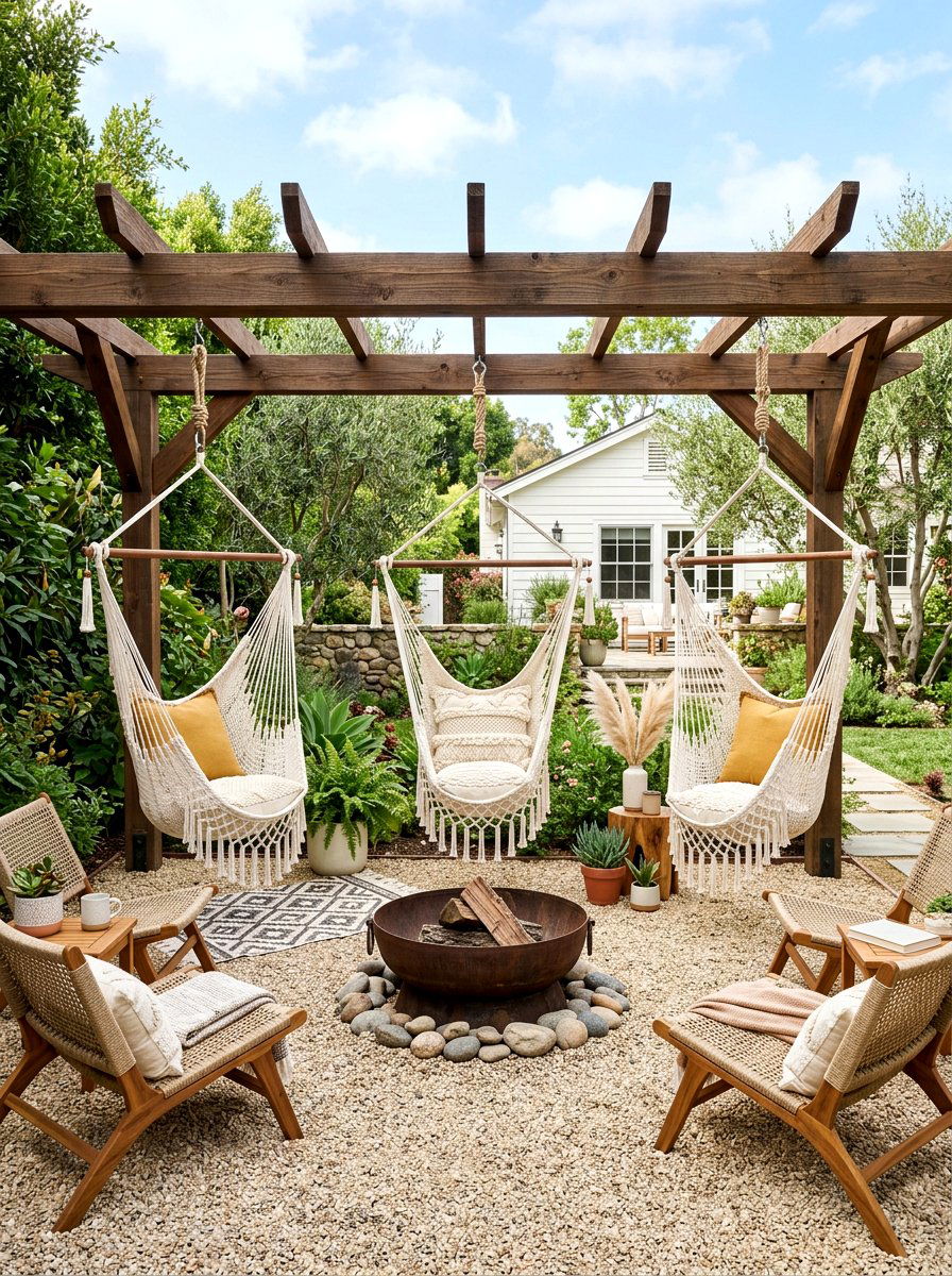 Backyard Hammock Chairs Near Fire Pit - 30 fire pit seating ideas