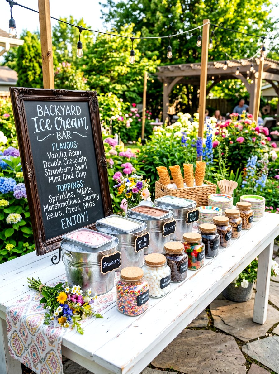Backyard Ice Cream Bar - 30 outdoor birthday party ideas